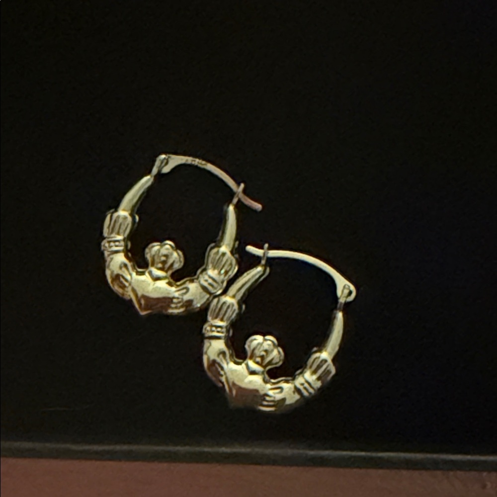 14K Solid Gold Claddagh Hoop Earrings - 14mm - Picture 2 of 6